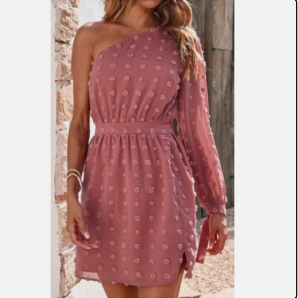Pink Lily One-Shoulder Pink Dress